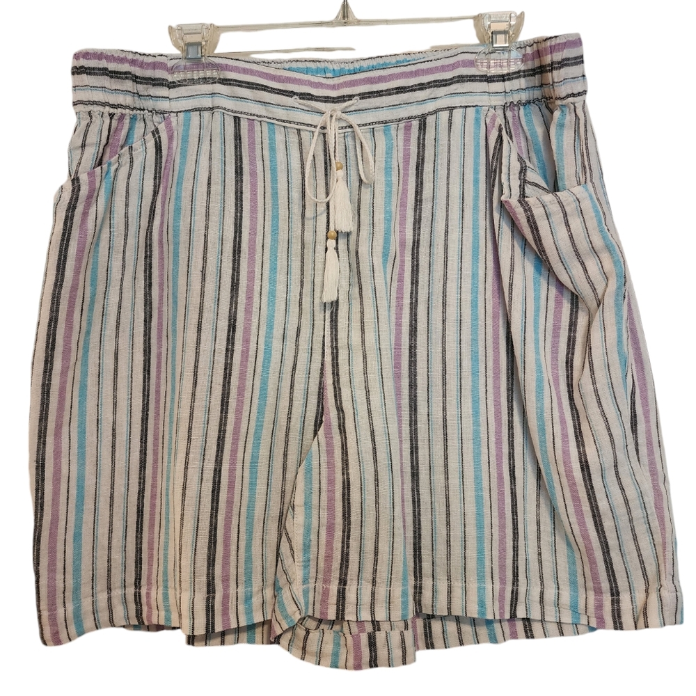 Lane Bryant Linen Blend Draw String Striped Pull On Shorts SZ 14 16
